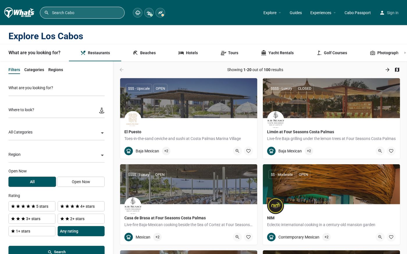 Página actual de explore con barra de filtros y tarjetas del tema