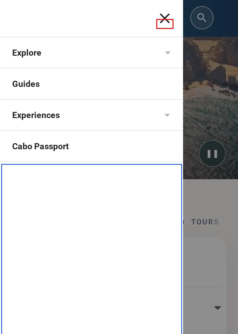 En el menú del celular, tocar «Explore» no hace nada