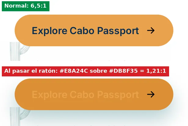 El botón dorado del Passport pierde su texto al pasar el ratón