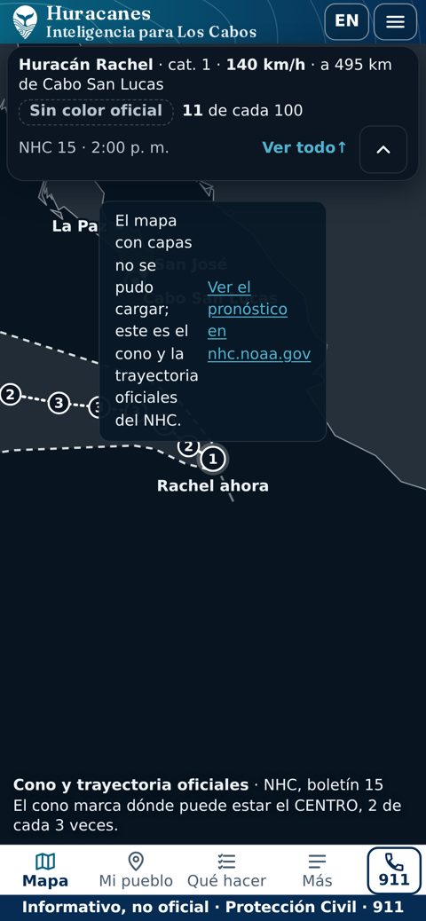 E6 · Sin señal: el aviso tapa el mapa