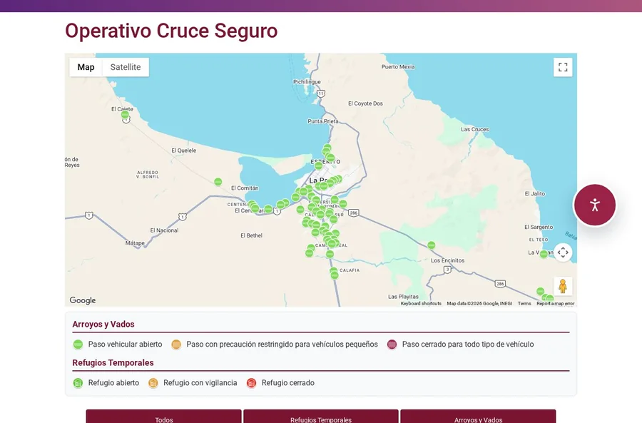 Mapa «Cruce Seguro» de La Paz: vados y refugios