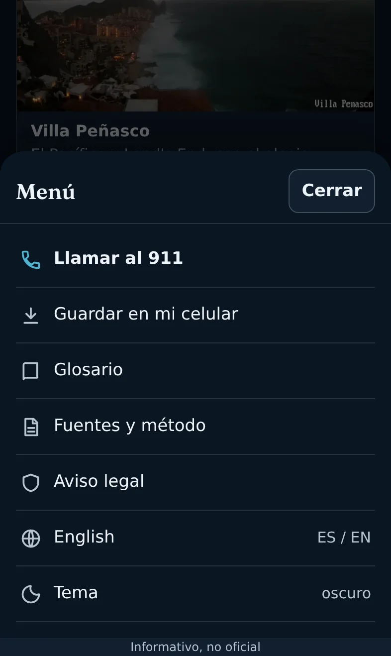 El menú ☰: «Llamar al 911» es lo primero