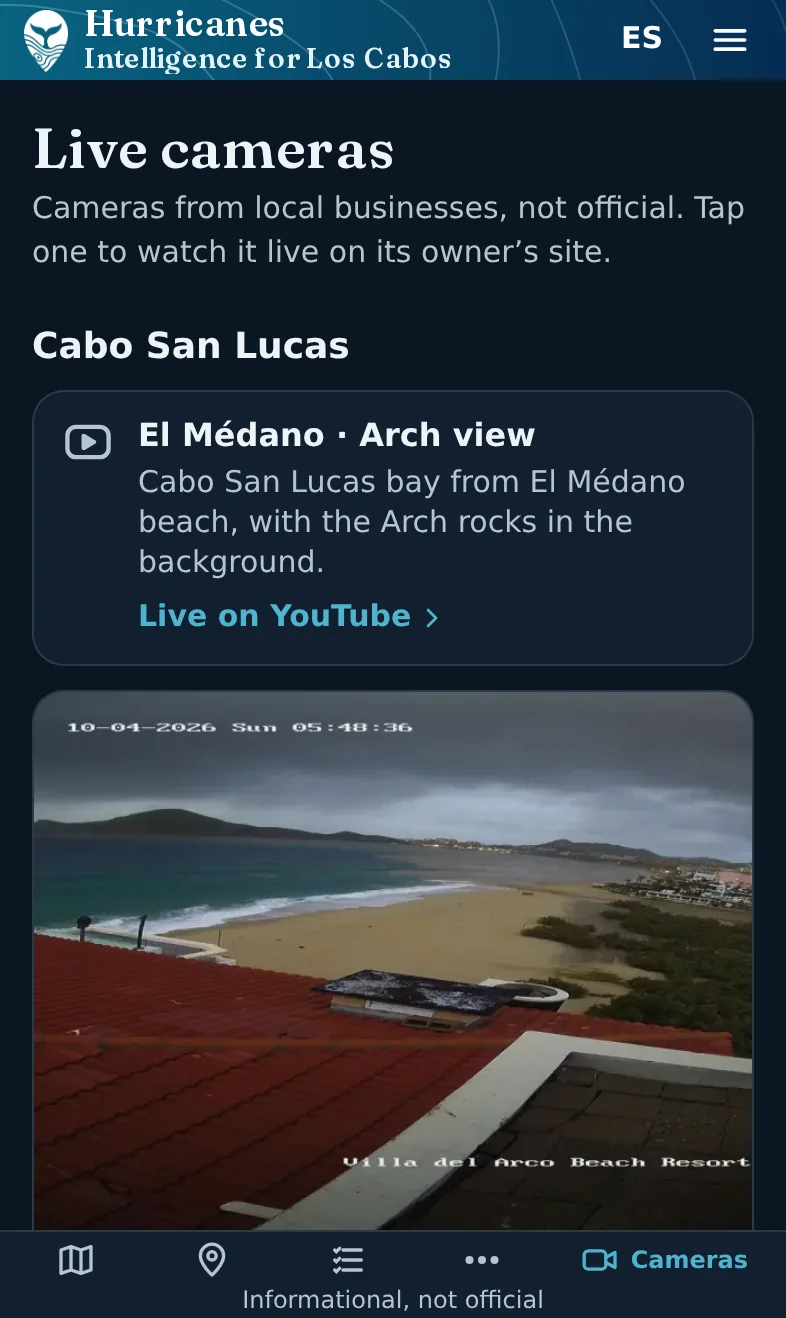 En inglés: «Live cameras»