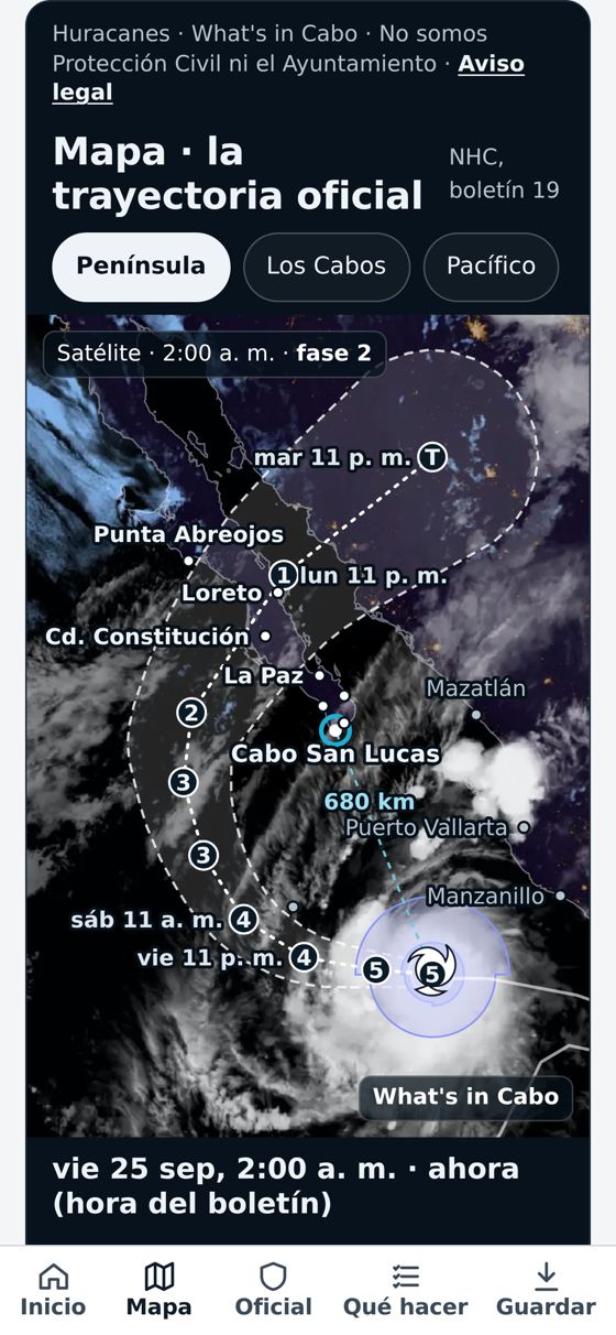 El mapa con la trayectoria oficial; el satélite de fondo es de la fase 2
