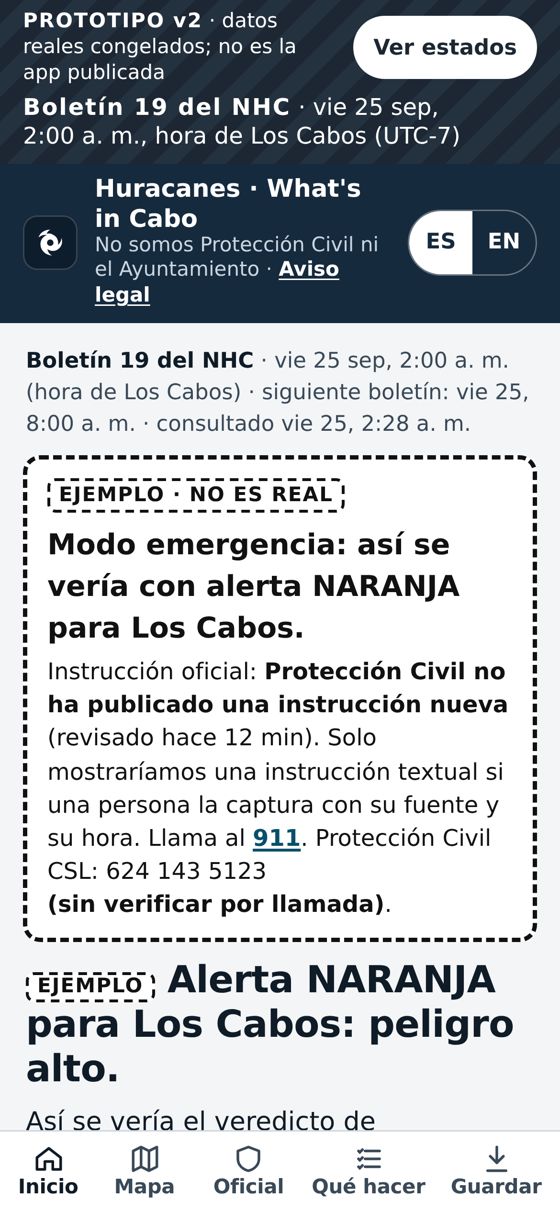 Ejemplo: modo emergencia con alerta naranja