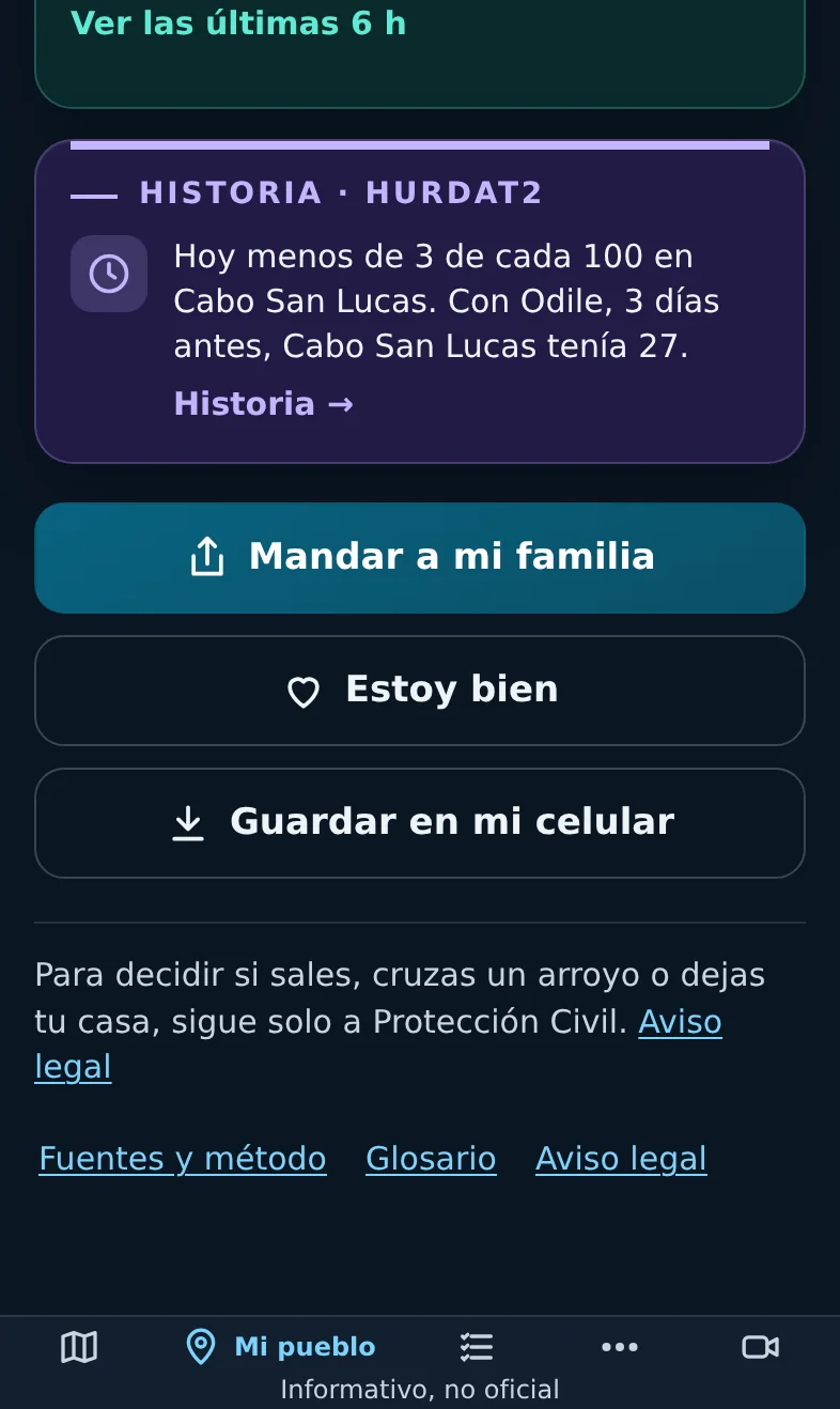 Al final, botones y solo la frase legal