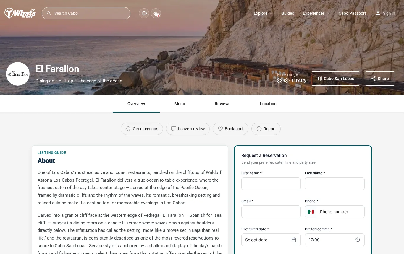 Ficha de restaurante — El Farallon