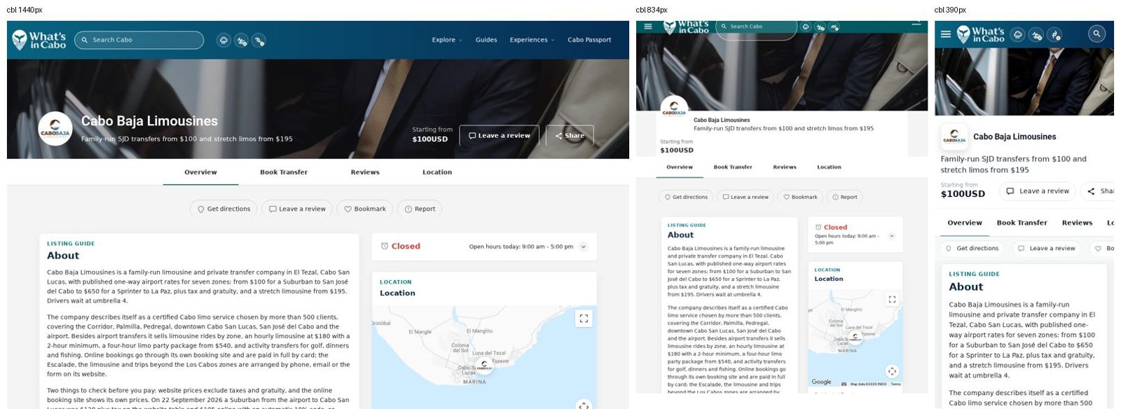 Cabo Baja Limousines en PC, tablet y móvil