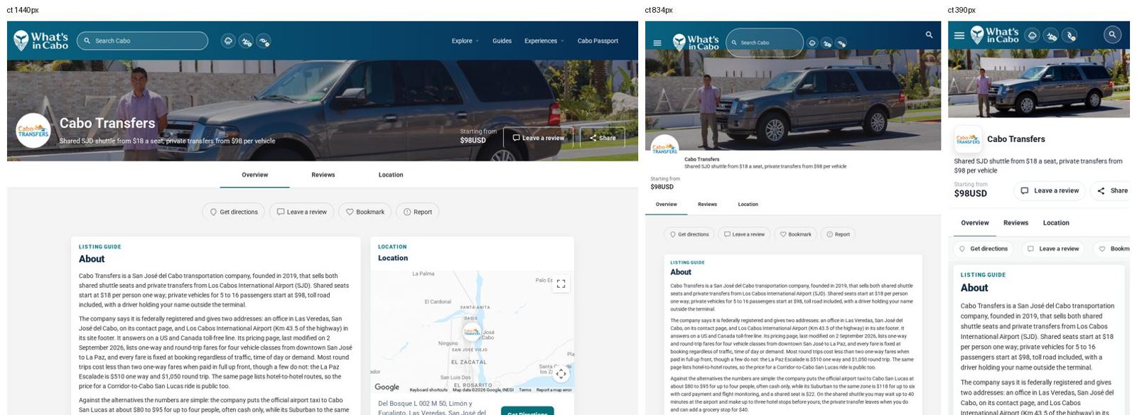 Cabo Transfers en PC, tablet y móvil
