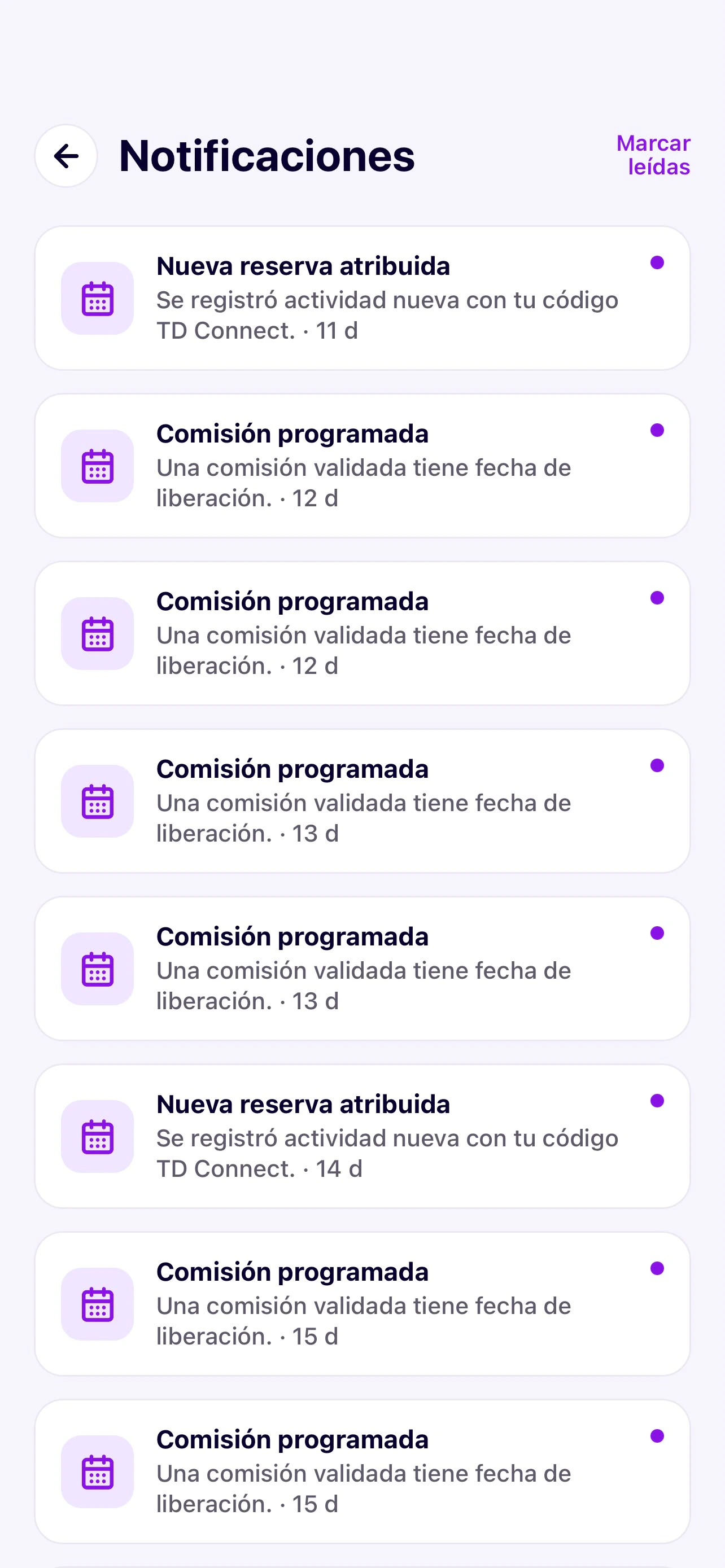 Notificaciones de Connect con una nueva reservación atribuida.