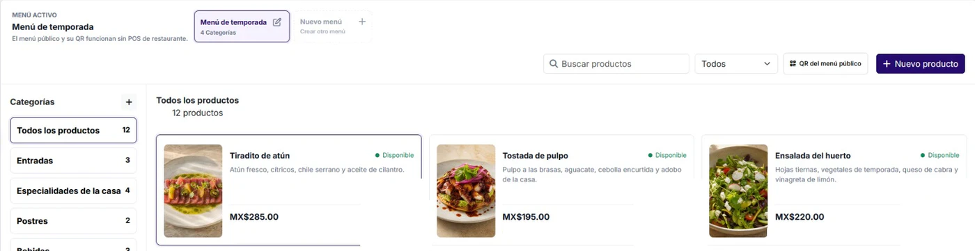 Administrador para un menú móvil con QR.