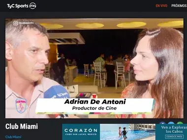 Screenshot of the TyC Sports Play programme “Club Miami” interviewing Adrián De Antoni