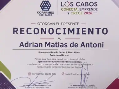 Certificate of recognition from COPARMEX Los Cabos, Aug 28, 2026