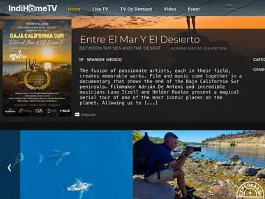 Screenshot of the IndiHome TV page for “Entre el Mar y el Desierto”