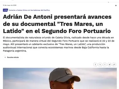 Screenshot of the La Vanguardia Noticias article about Adrián presenting “Tres Mares, un Latido” at the 2nd Port Forum