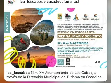 Instagram post by ica_loscabos with the exhibition poster
