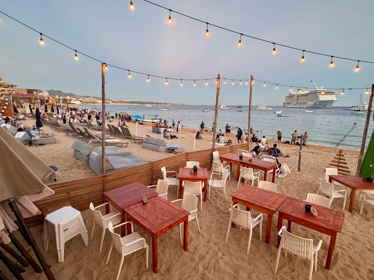 Beachside tables at dusk, Cabo San Lucas