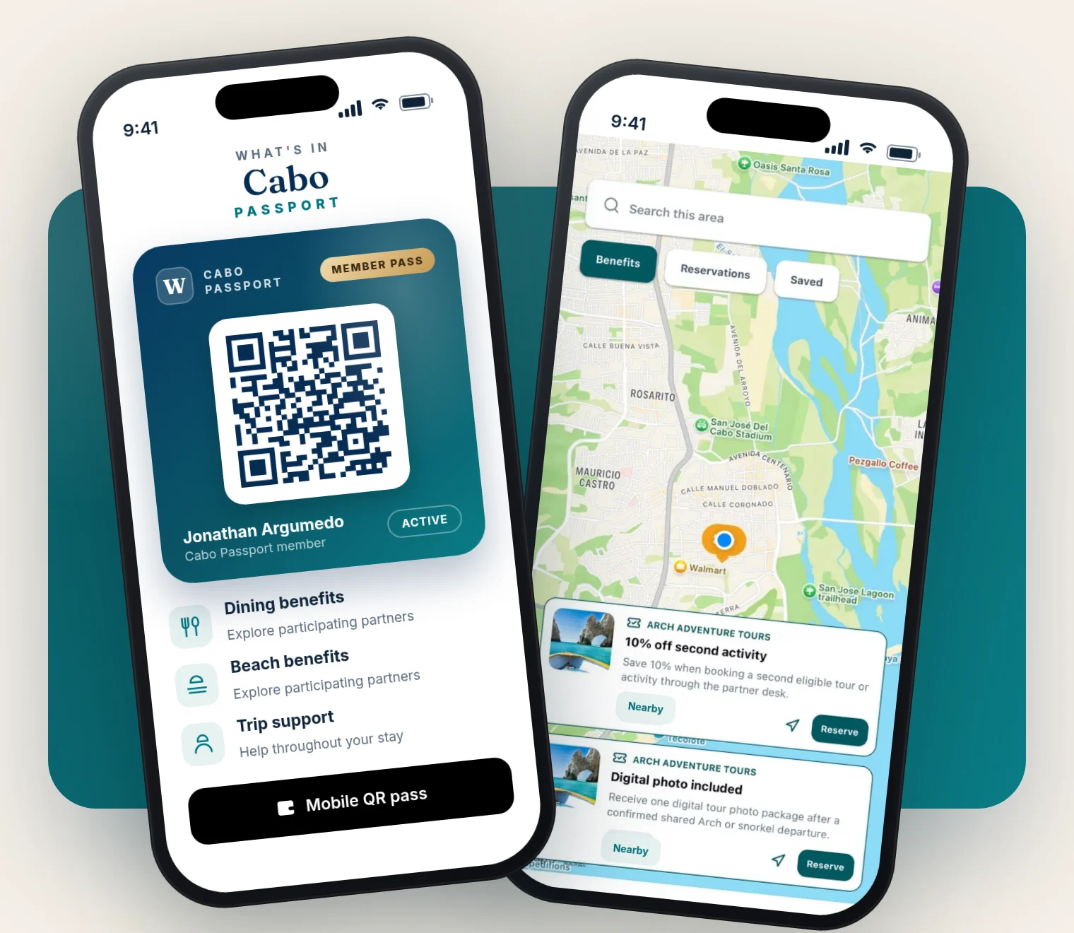 Jonathan Argumedo's Cabo Passport beside the benefits map