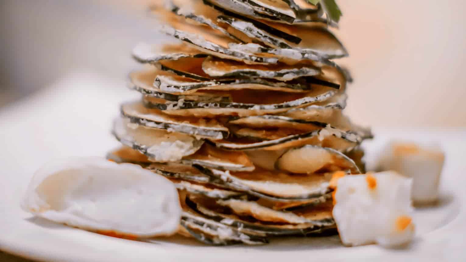 The Milos Special (fried zucchini and eggplant tower with kefalograviera and tzatziki)