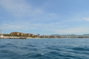 Looking toward Medano Beach from the water at Cabo San Lucas