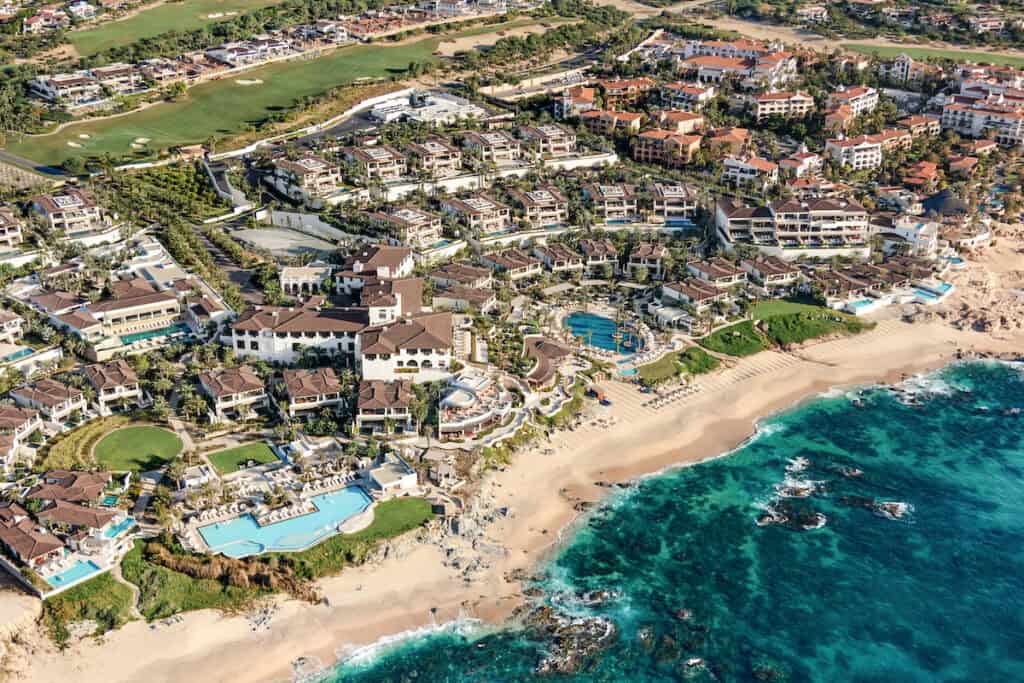 Four Seasons Resort Cabo del Sol and the cove from above