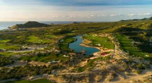 Aerial view of Chileno Bay Golf and Beach Club and the Sea of Cortez