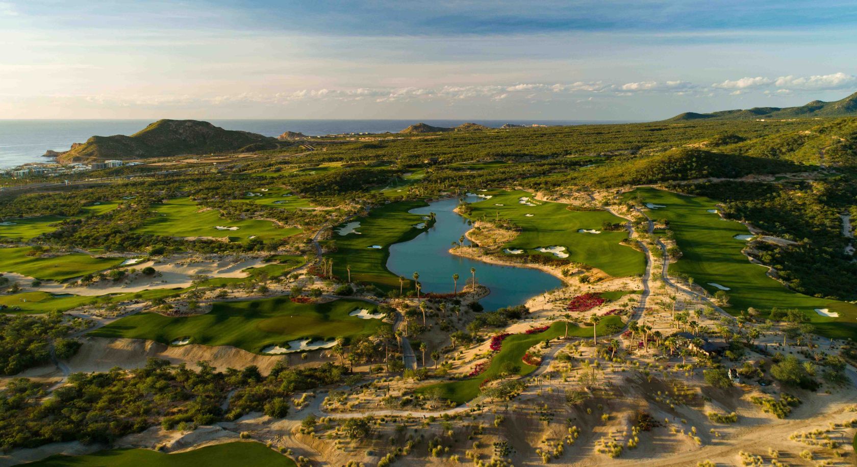 Aerial view of Chileno Bay Golf and Beach Club and the Sea of Cortez