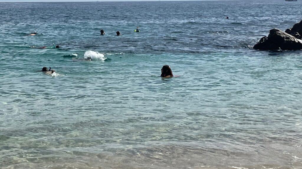 Snorkelers in the clear water at Chileno Bay