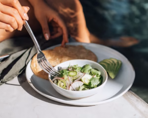 Fresh ceviche with cilantro, radish, and jalapeno served with tortilla and avocado