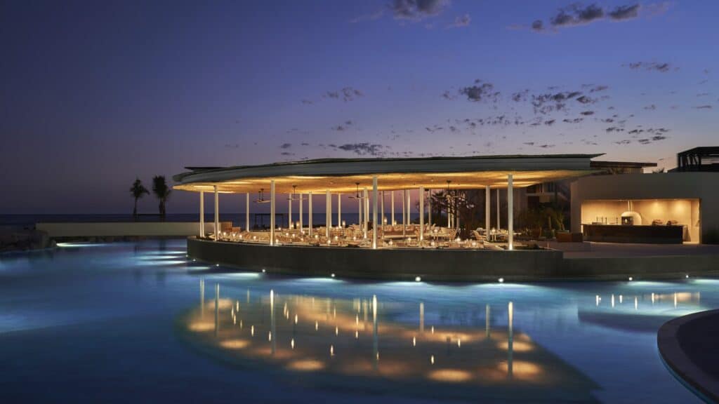 Casa de Brasa and the pool after dark