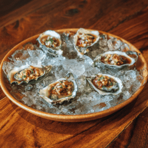 Fresh oysters served on a platter