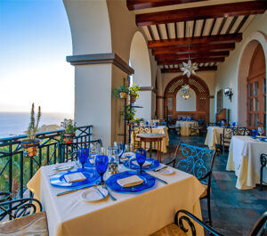 LaFrida candlelit dining terrace with Pacific Ocean views at Pueblo Bonito Sunset Beach, Cabo San Lucas