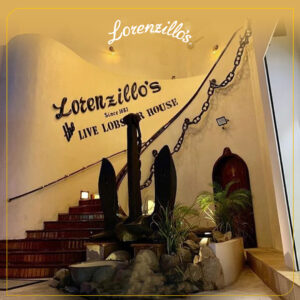 Lorenzillo's interior anchor-and-chain staircase entrance at the Cabo San Lucas restaurant