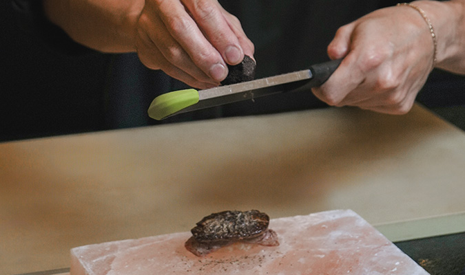 A5 Wagyu Robata with matcha salt, togarashi salt and shiso ponzu