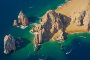Aerial view of the Arch and beaches at Lands End in Cabo San Lucas