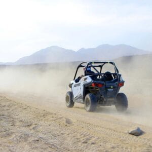 UTV on the desert and canyon landscape at Wild Canyon Adventures