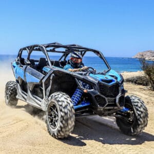 Guests driving a UTV through the private Wild Canyon route
