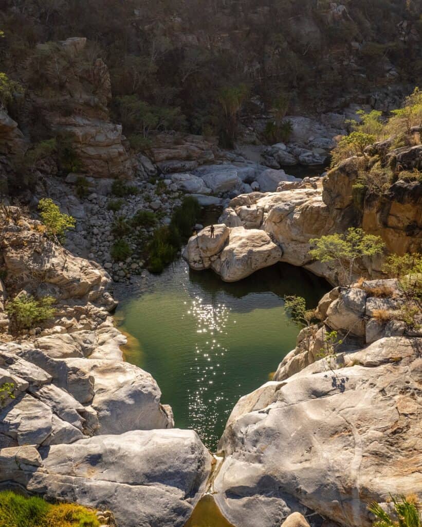 The green pool below the waterfall at Cañón de la Zorra