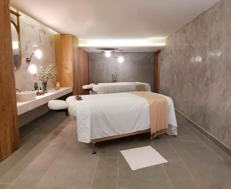 Two massage tables in the Amura Spa couples treatment room